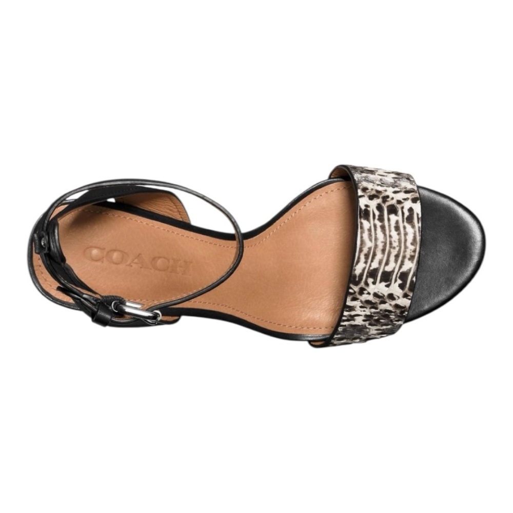 Coach Paige Leather 3” block Heel Open Toe Black snakeskin pattern | Size 8 B - Picture 2 of 14